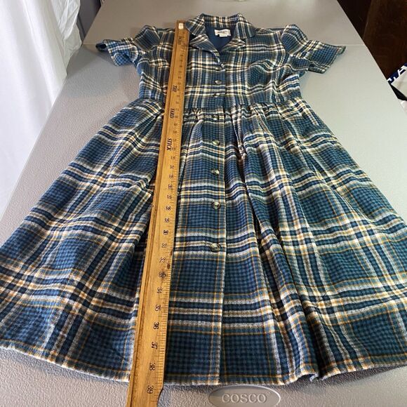 JOANIE Shirt Dress Flannel Plaid Mini V-Neck Short Sleeve Pockets Womens 4 Teal - Picture 7 of 14